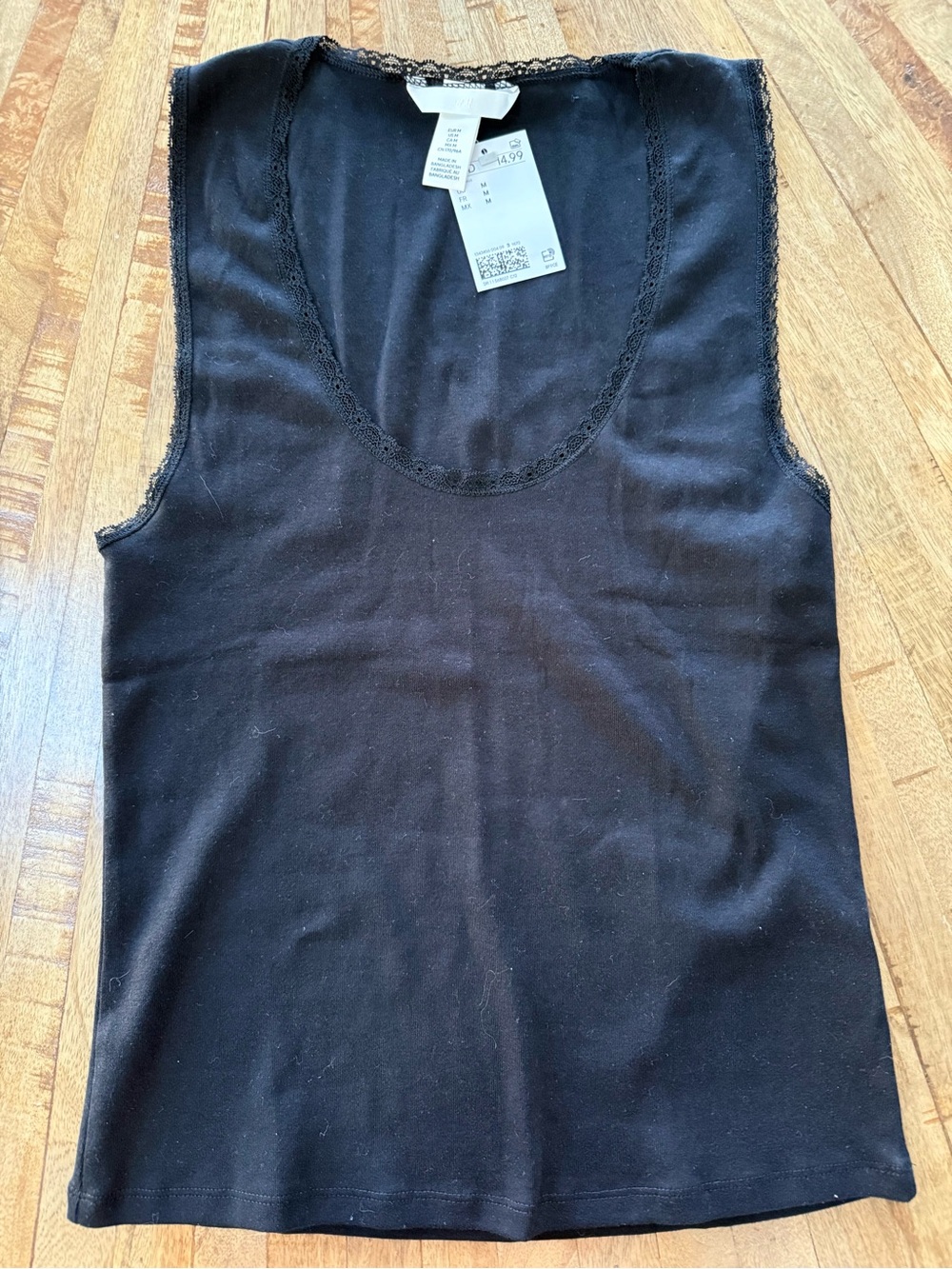 H&M Black Lace-Trim Scoop Tank Top